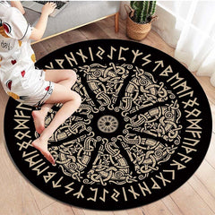 Viking Rune Round Area Rug Non Slip Washable Rug For Living Room Bedroom