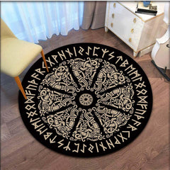 Viking Rune Round Area Rug Non Slip Washable Rug For Living Room Bedroom