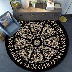 Viking Rune Round Area Rug Non Slip Washable Rug For Living Room Bedroom