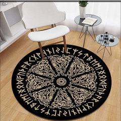 Viking Rune Round Area Rug Non Slip Washable Rug For Living Room Bedroom
