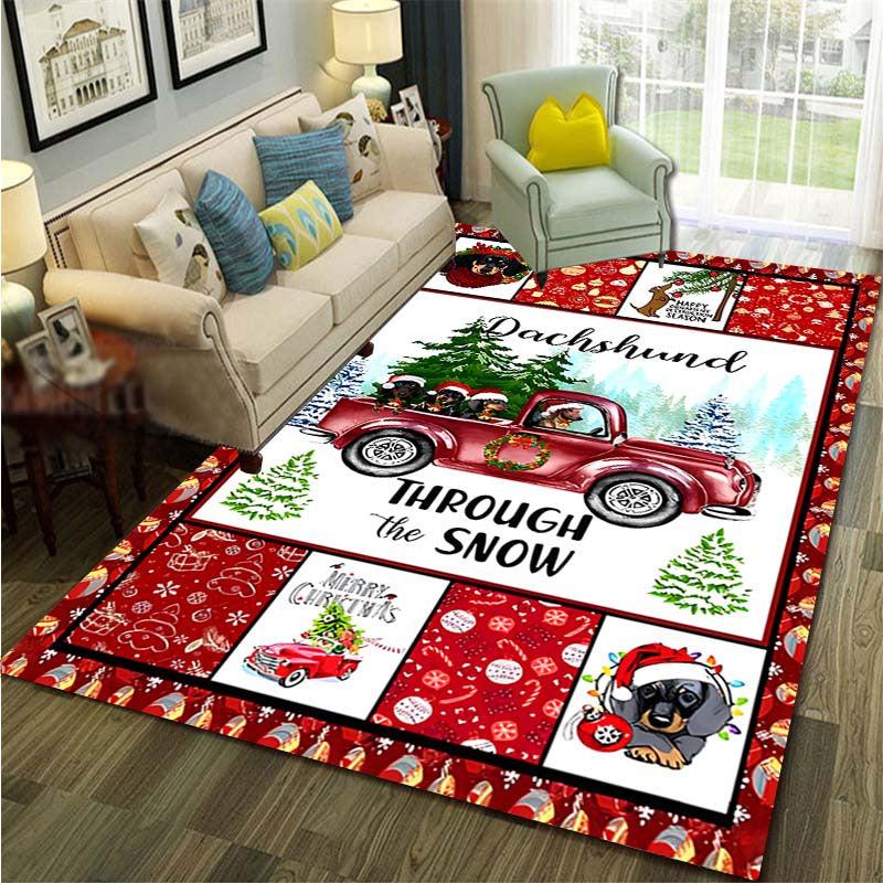 Santa Truck Pattern Carpet Door Floor Mat Non-slip Mat Christmas Decor
