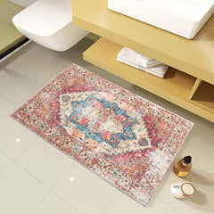 Stylish Orange Boho Floor Rug 2x3ft Machine Washable Non Slip