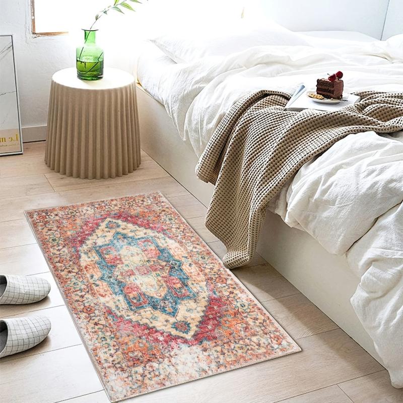 Stylish Orange Boho Floor Rug 2x3ft Machine Washable Non Slip