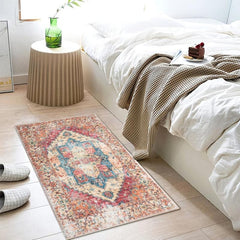 Stylish Orange Boho Floor Rug 2x3ft Machine Washable Non Slip