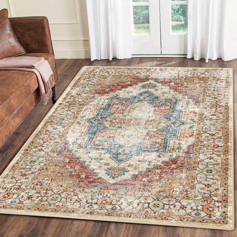 Stylish Orange Boho Floor Rug 2x3ft Machine Washable Non Slip