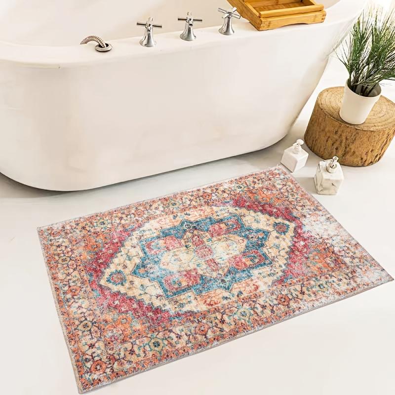 Stylish Orange Boho Floor Rug 2x3ft Machine Washable Non Slip