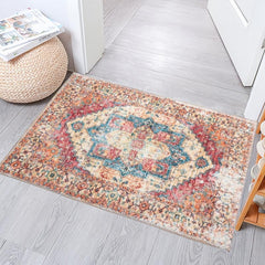 Stylish Orange Boho Floor Rug 2x3ft Machine Washable Non Slip