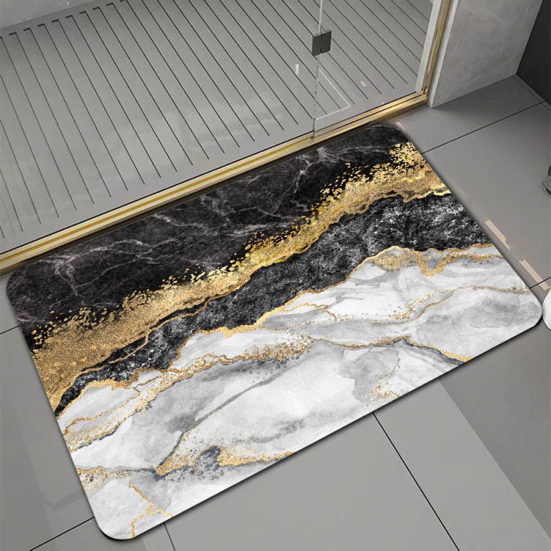 Marble Patterned Bath Rug Non Slip Backing Soft Quick Dry Toilet Foot Holder