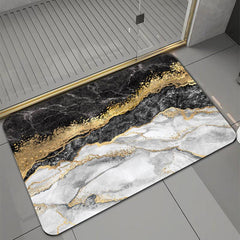 Marble Patterned Bath Rug Non Slip Backing Soft Quick Dry Toilet Foot Holder
