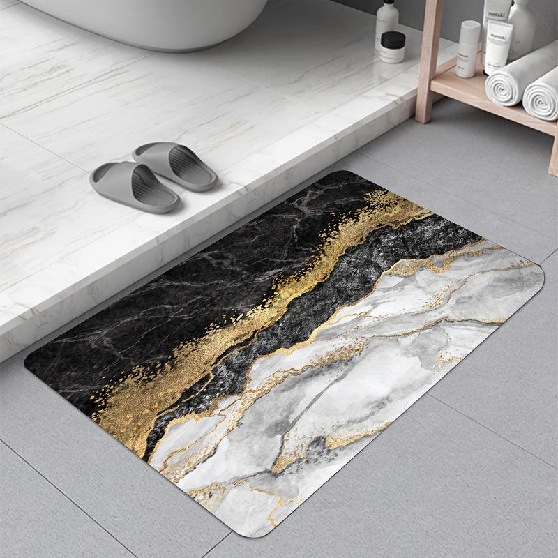 Marble Patterned Bath Rug Non Slip Backing Soft Quick Dry Toilet Foot Holder