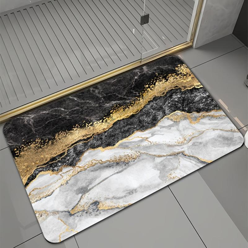 Marble Patterned Bath Rug Non Slip Backing Soft Quick Dry Toilet Foot Holder