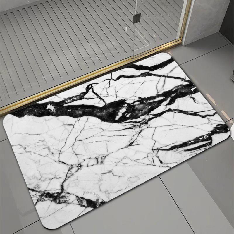Marble Patterned Bath Rug Non Slip Backing Soft Quick Dry Toilet Foot Holder