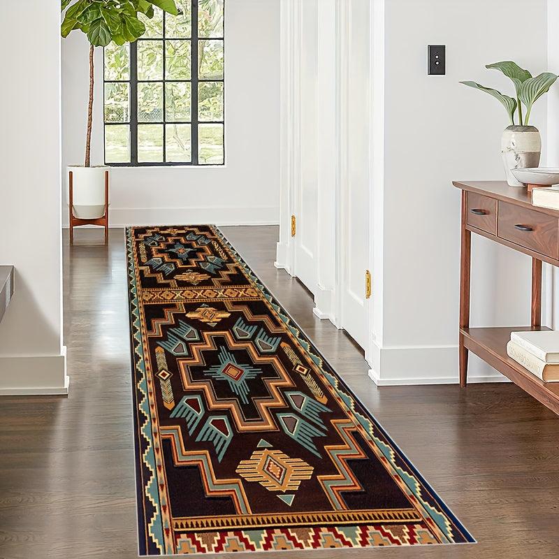 Vintage Geometric Runner Rugs Soft Wool Laundry Room Kitchen Mat