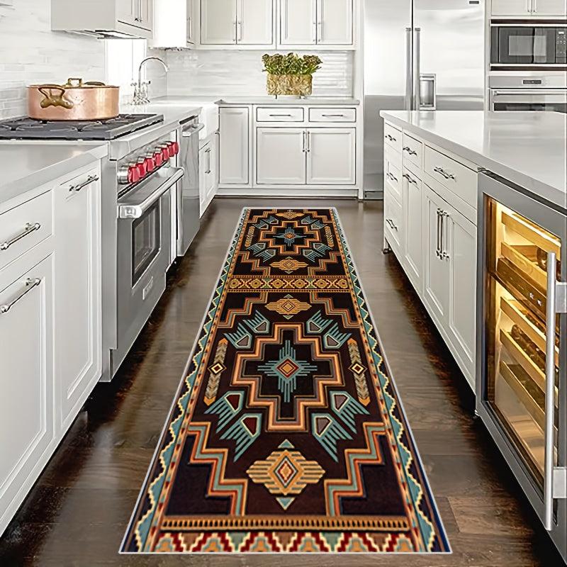 Vintage Geometric Runner Rugs Soft Wool Laundry Room Kitchen Mat
