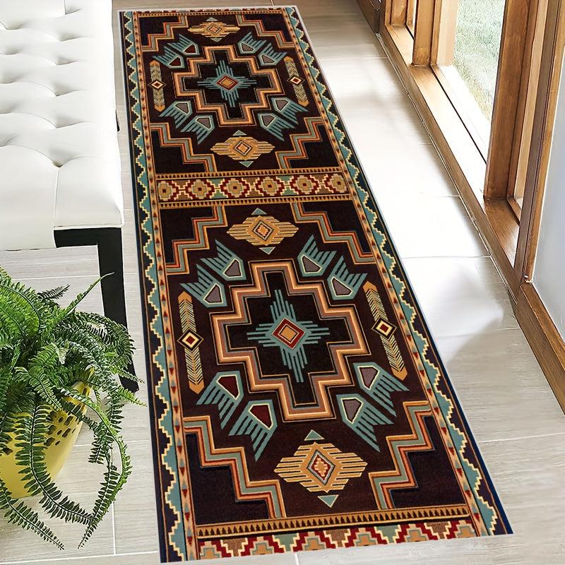 Vintage Geometric Runner Rugs Soft Wool Laundry Room Kitchen Mat