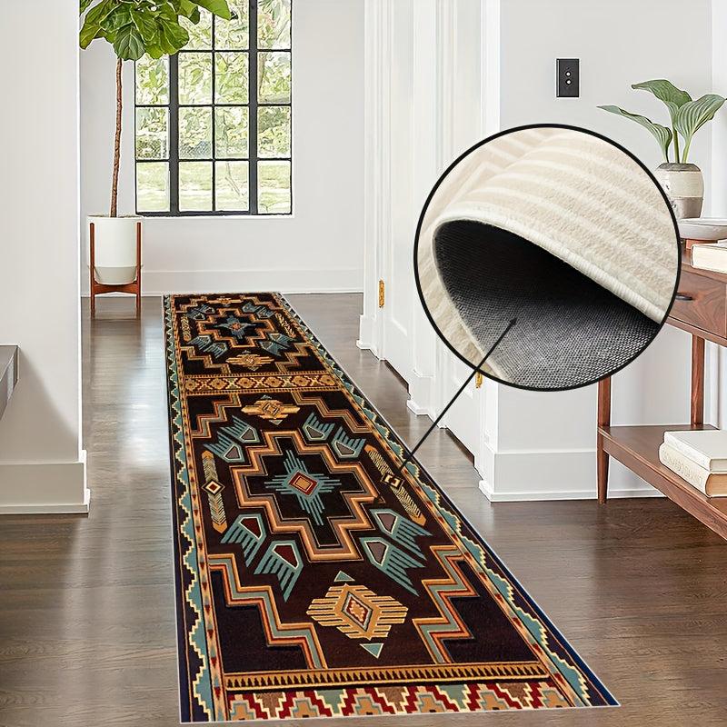 Vintage Geometric Runner Rugs Soft Wool Laundry Room Kitchen Mat