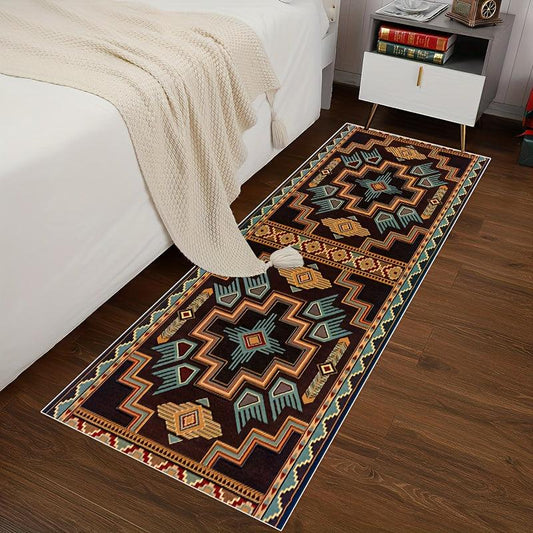 Vintage Geometric Runner Rugs Soft Wool Laundry Room Kitchen Mat