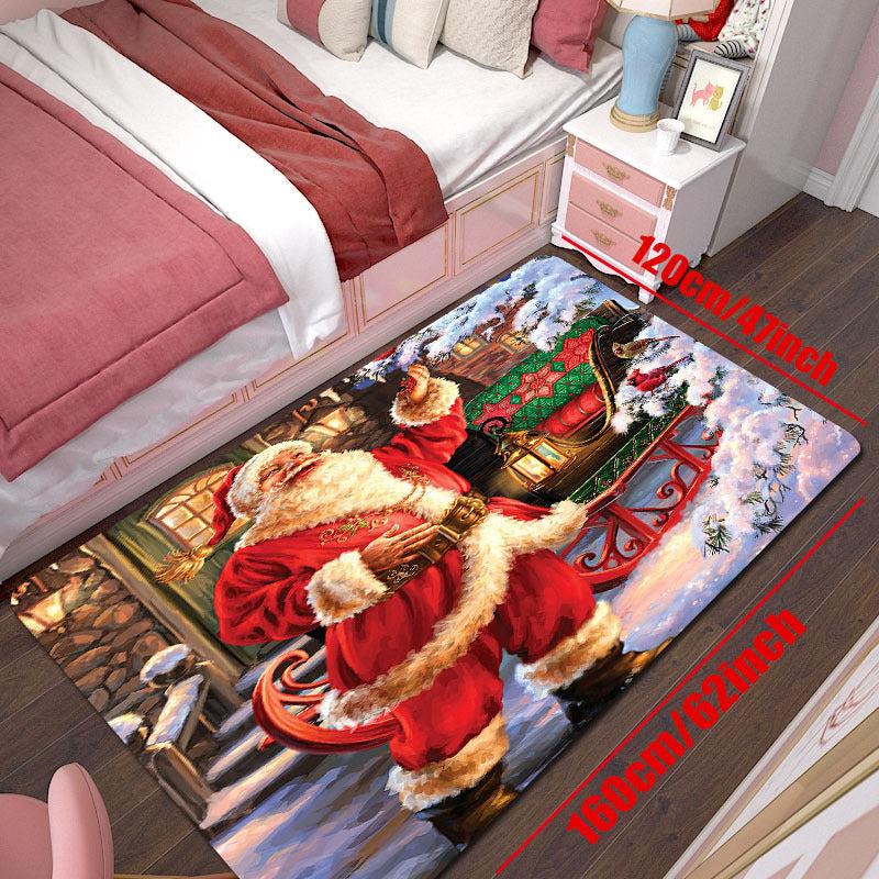 Merry Christmas Party Rug Non Slip Floor Mat Hand Washable