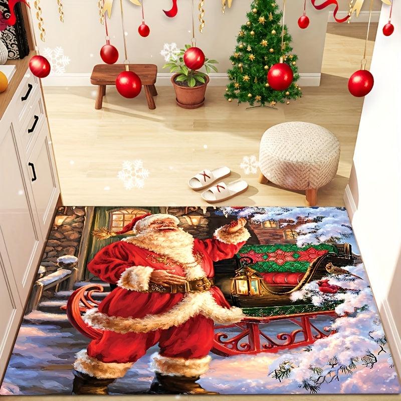 Merry Christmas Party Rug Non Slip Floor Mat Hand Washable