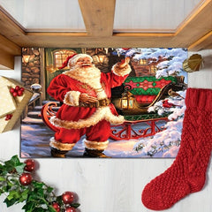 Merry Christmas Party Rug Non Slip Floor Mat Hand Washable