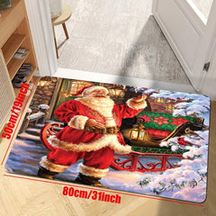 Merry Christmas Party Rug Non Slip Floor Mat Hand Washable