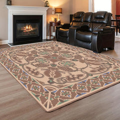 Vintage Brown Faux Cashmere Persian Rug - Machine Washable Large Area Rug