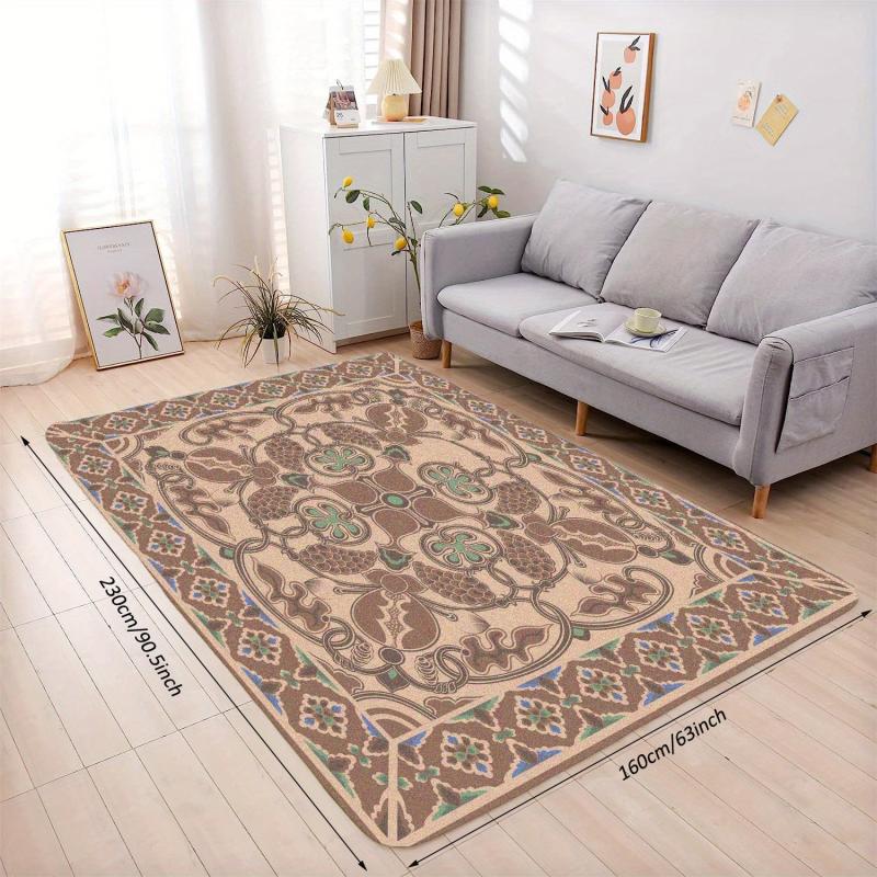 Vintage Brown Faux Cashmere Persian Rug - Machine Washable Large Area Rug