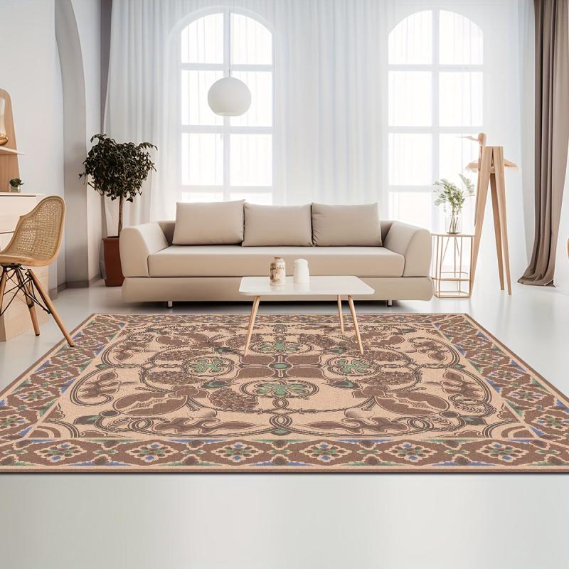 Vintage Brown Faux Cashmere Persian Rug - Machine Washable Large Area Rug