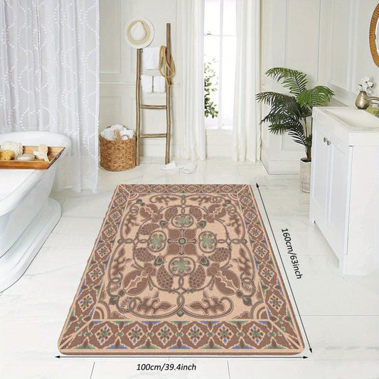 Vintage Brown Faux Cashmere Persian Rug - Machine Washable Large Area Rug