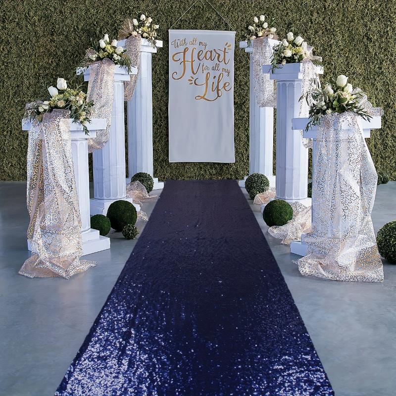Navy Sequin Aisle Runner 4FTx15FT Glitter Wedding Ceremony Outdoor Bridal