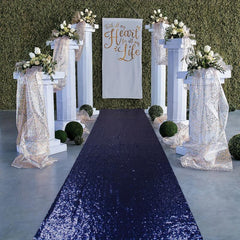 Navy Sequin Aisle Runner 4FTx15FT Glitter Wedding Ceremony Outdoor Bridal