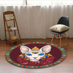 Egypt Cat Pattern Round Carpet for Halloween Christmas, Non-Slip Area Floor Mat