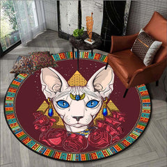 Egypt Cat Pattern Round Carpet for Halloween Christmas, Non-Slip Area Floor Mat