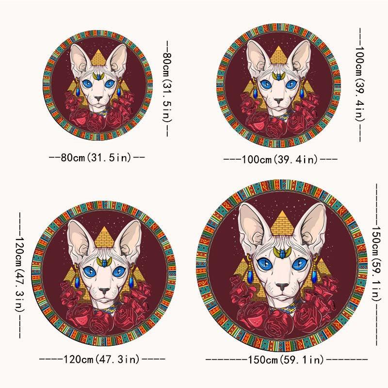 Egypt Cat Pattern Round Carpet for Halloween Christmas, Non-Slip Area Floor Mat