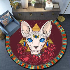 Egypt Cat Pattern Round Carpet for Halloween Christmas, Non-Slip Area Floor Mat