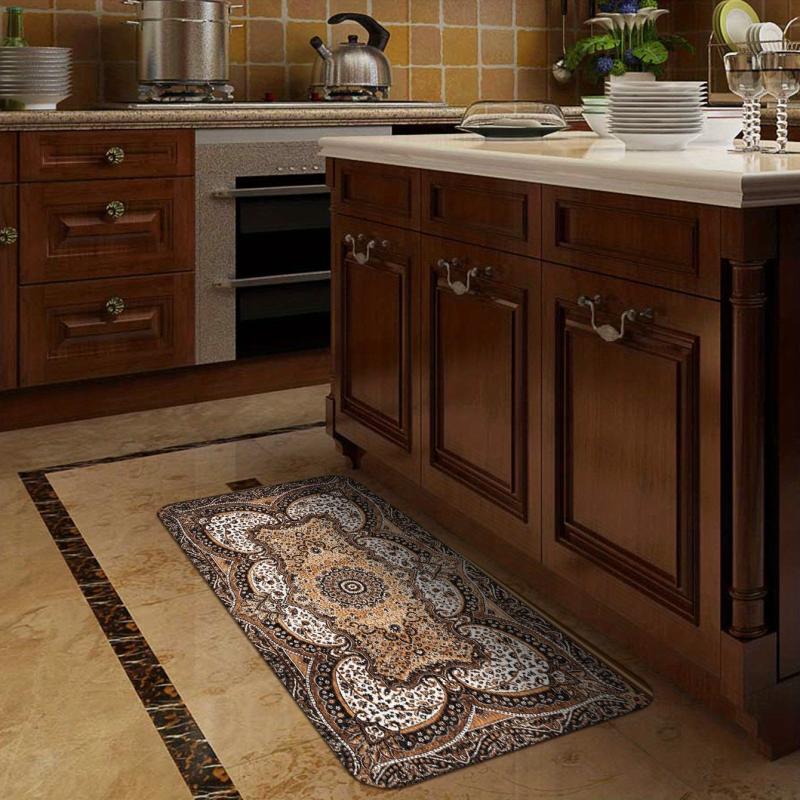 Waterproof Non Slip Leopard Velvet Kitchen Mat Washable Absorbent