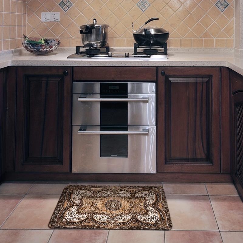 Waterproof Non Slip Leopard Velvet Kitchen Mat Washable Absorbent