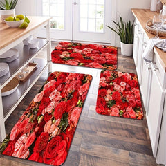 Floral Kitchen Floor Mat Non slip Waterproof Soft Rug