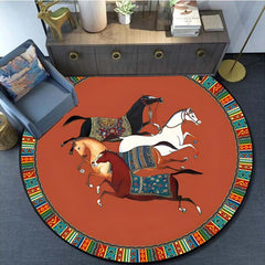 Mayan Style Pattern Round Carpet Anti-Skid Floor Mat Rug