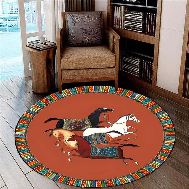 Mayan Style Pattern Round Carpet Anti-Skid Floor Mat Rug