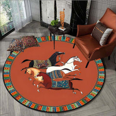 Mayan Style Pattern Round Carpet Anti-Skid Floor Mat Rug
