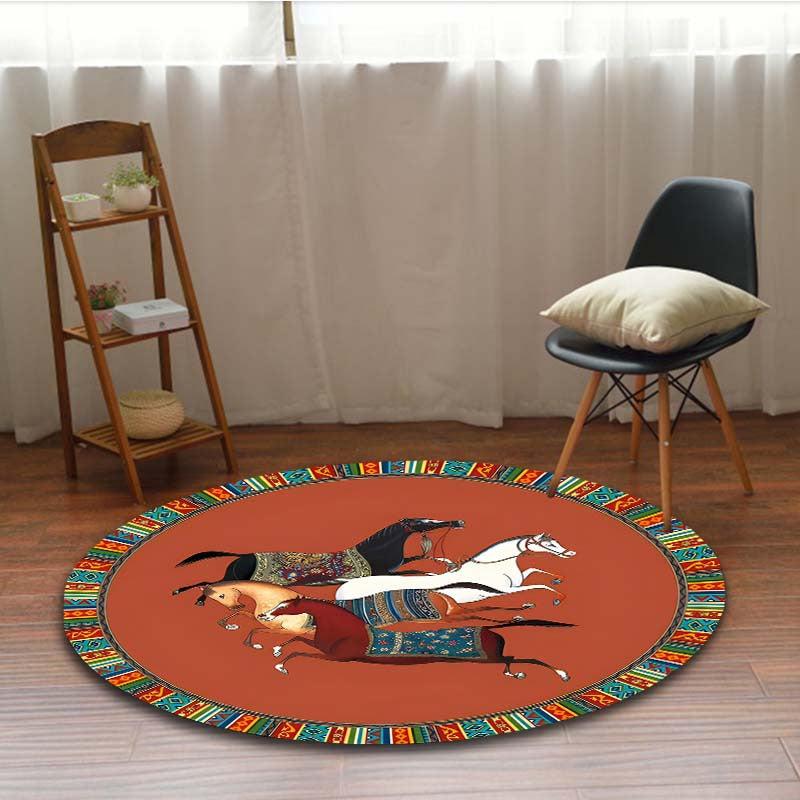 Mayan Style Pattern Round Carpet Anti-Skid Floor Mat Rug