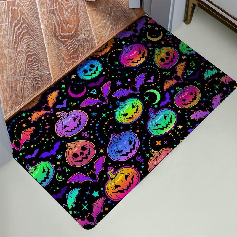 Halloween Pumpkin & Bats Doormat Indoor Floor Mat Non-Slip Kitchen Rug