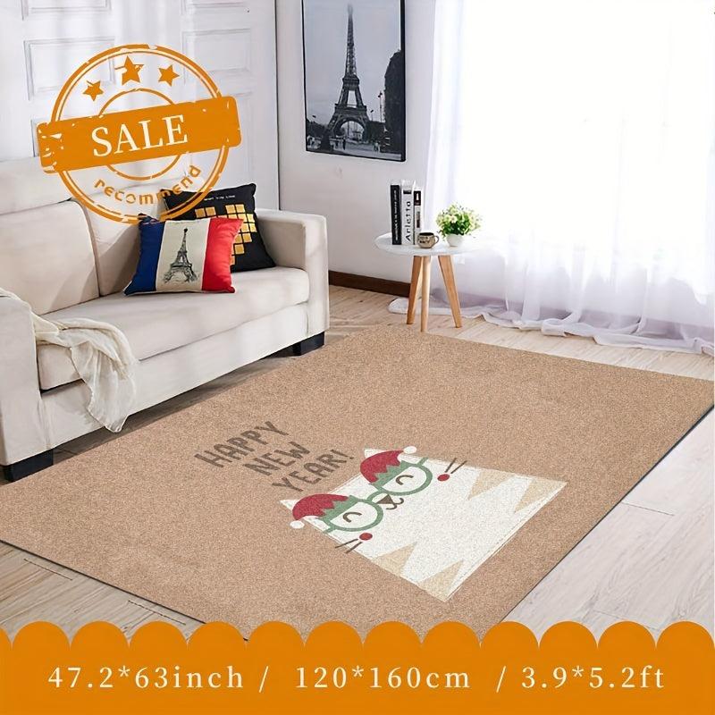Happy New Year Cat Kitchen Rug Non Slip Washable Carpet Entrance Doormat