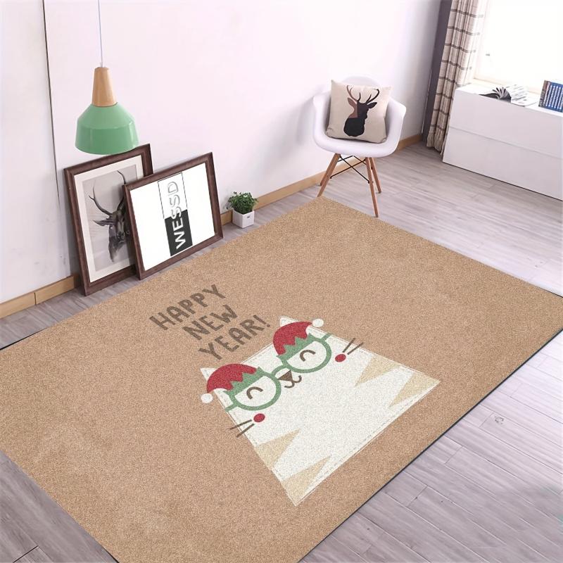Happy New Year Cat Kitchen Rug Non Slip Washable Carpet Entrance Doormat