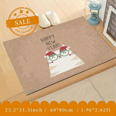 Happy New Year Cat Kitchen Rug Non Slip Washable Carpet Entrance Doormat