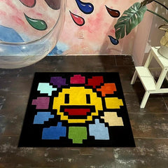 Smiling Sunflower Area Rug Soft Carpet for Home Children's Room