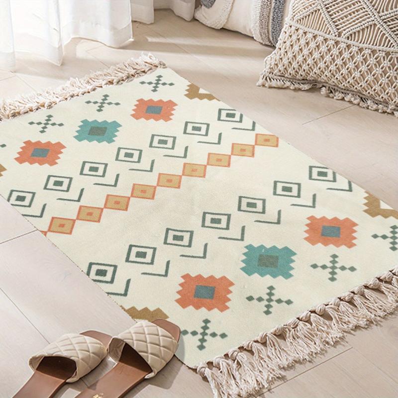 Boho Geometric Tassels Area Rug Fringe With Non Slip Mat