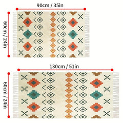 Boho Geometric Tassels Area Rug Fringe With Non Slip Mat