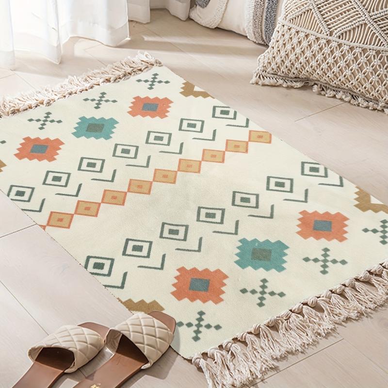 Boho Geometric Tassels Area Rug Fringe With Non Slip Mat